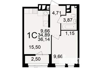 1-к квартира, вторичка, 35м2, 17/25 этаж