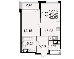 1-к квартира, вторичка, 41м2, 13/25 этаж