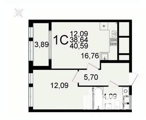 1-к квартира, вторичка, 41м2, 15/26 этаж