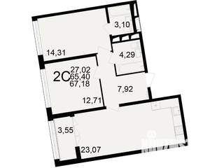 2-к квартира, вторичка, 65м2, 6/25 этаж