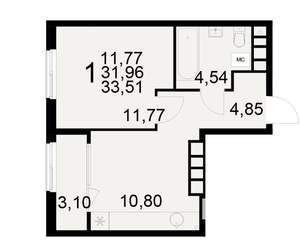 1-к квартира, вторичка, 32м2, 10/21 этаж