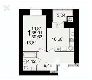 1-к квартира, вторичка, 40м2, 13/16 этаж