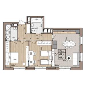 2-к квартира, строящийся дом, 67м2, 5/25 этаж