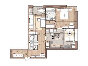 2-к квартира, вторичка, 74м2, 6/21 этаж