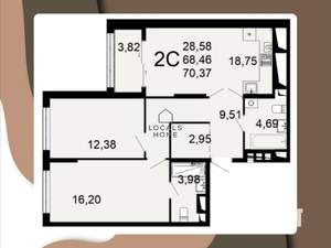 2-к квартира, вторичка, 70м2, 15/26 этаж
