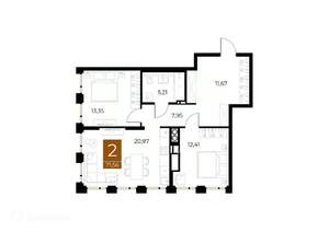 2-к квартира, вторичка, 72м2, 6/9 этаж