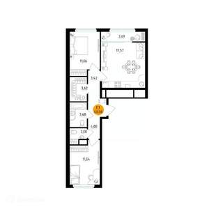 2-к квартира, вторичка, 60м2, 14/26 этаж