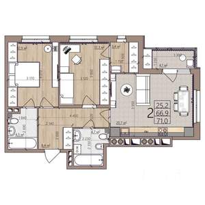 2-к квартира, вторичка, 71м2, 3/9 этаж