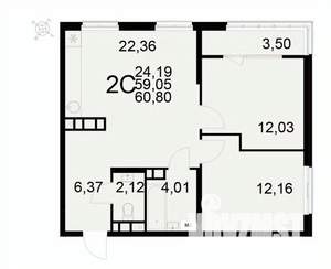 2-к квартира, вторичка, 61м2, 16/22 этаж