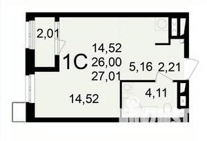 1-к квартира, вторичка, 27м2, 19/24 этаж