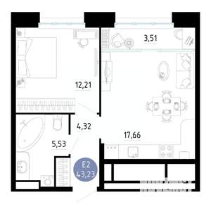 1-к квартира, вторичка, 43м2, 23/25 этаж