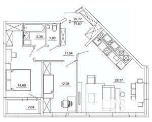 2-к квартира, вторичка, 75м2, 5/26 этаж