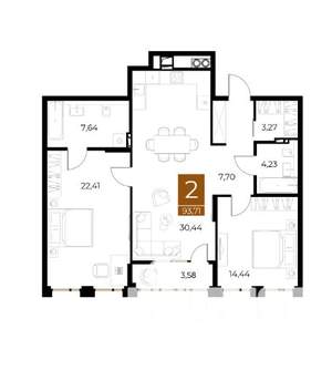 2-к квартира, вторичка, 94м2, 2/9 этаж