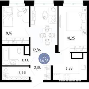 2-к квартира, вторичка, 46м2, 9/14 этаж