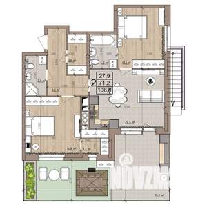 2-к квартира, вторичка, 106м2, 1/9 этаж