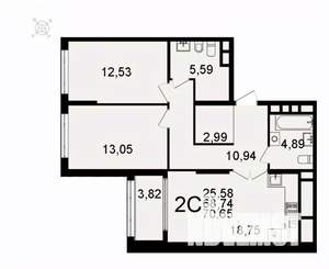 2-к квартира, вторичка, 71м2, 17/26 этаж