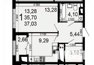 1-к квартира, вторичка, 37м2, 9/26 этаж