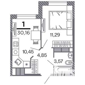 2-к квартира, строящийся дом, 30м2, 14/25 этаж