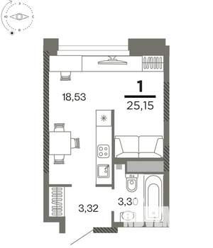 1-к квартира, вторичка, 25м2, 8/26 этаж