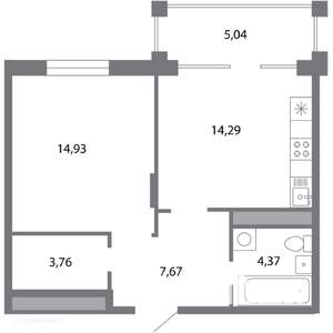 1-к квартира, вторичка, 48м2, 3/6 этаж