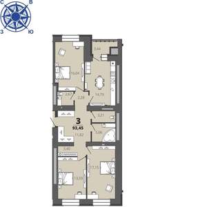 3-к квартира, строящийся дом, 93м2, 14/16 этаж