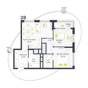 2-к квартира, строящийся дом, 56м2, 6/25 этаж