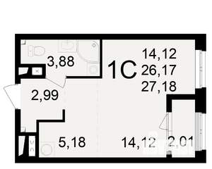 1-к квартира, вторичка, 26м2, 14/23 этаж