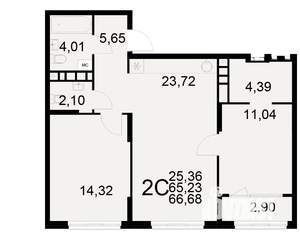 2-к квартира, вторичка, 65м2, 3/21 этаж