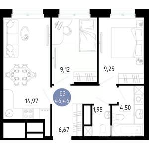 2-к квартира, вторичка, 46м2, 11/14 этаж