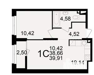 1-к квартира, вторичка, 39м2, 7/25 этаж