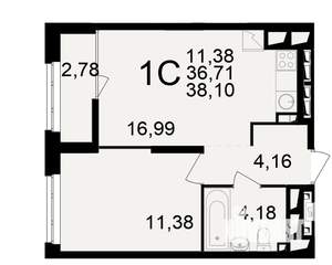 1-к квартира, вторичка, 37м2, 18/25 этаж