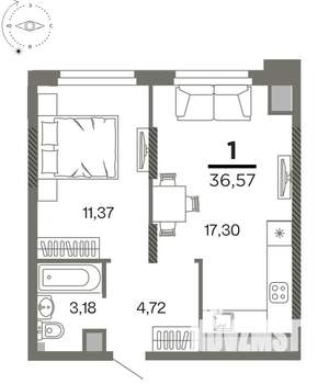 1-к квартира, вторичка, 37м2, 15/26 этаж