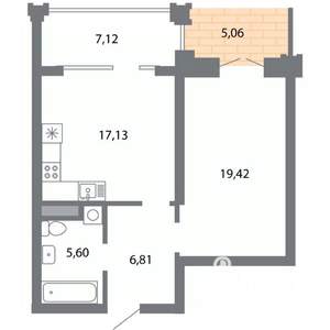 1-к квартира, строящийся дом, 54м2, 1/5 этаж