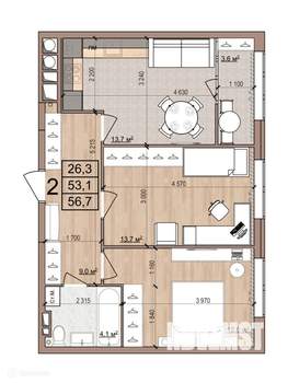 2-к квартира, вторичка, 57м2, 15/17 этаж