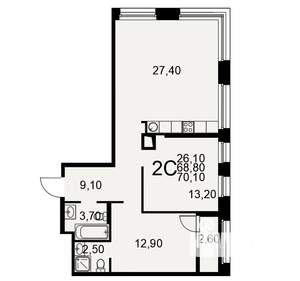 2-к квартира, вторичка, 70м2, 8/26 этаж