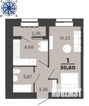 1-к квартира, вторичка, 31м2, 16/17 этаж