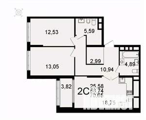 2-к квартира, вторичка, 71м2, 9/26 этаж