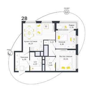 2-к квартира, строящийся дом, 56м2, 16/25 этаж