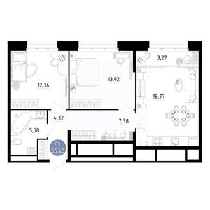 2-к квартира, вторичка, 65м2, 25/25 этаж