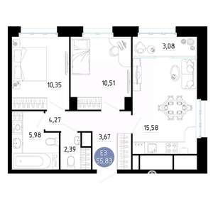 2-к квартира, вторичка, 56м2, 8/25 этаж