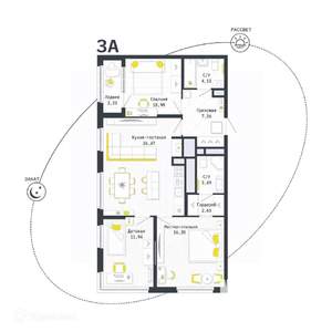 3-к квартира, вторичка, 85м2, 19/26 этаж