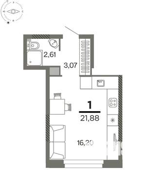 1-к квартира, вторичка, 22м2, 21/26 этаж