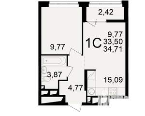 1-к квартира, вторичка, 34м2, 21/25 этаж