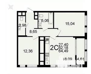 2-к квартира, вторичка, 64м2, 11/26 этаж