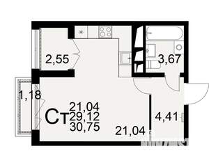 1-к квартира, вторичка, 29м2, 6/25 этаж