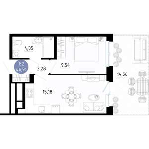 1-к квартира, вторичка, 47м2, 1/14 этаж