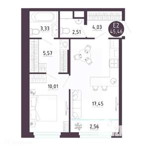 1-к квартира, вторичка, 45м2, 4/19 этаж