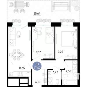 2-к квартира, вторичка, 68м2, 1/14 этаж