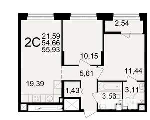 2-к квартира, вторичка, 55м2, 2/25 этаж