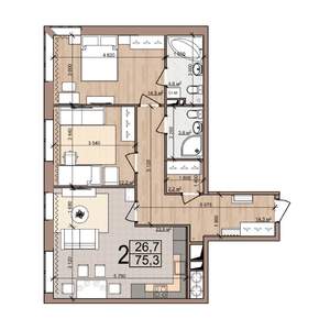 2-к квартира, вторичка, 75м2, 25/25 этаж